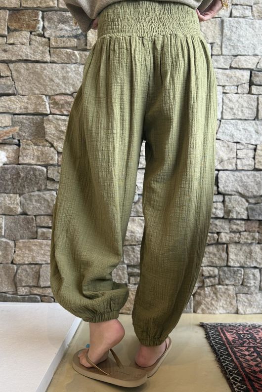 Annie Cushion Cotton Cuff Barrel Pant Deep Olive